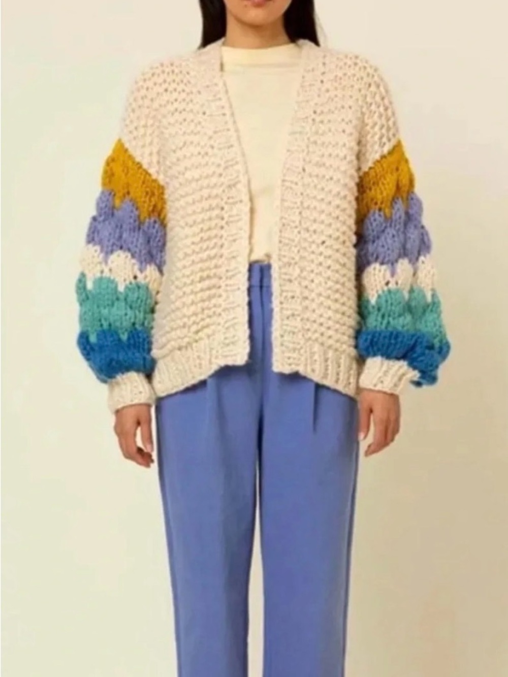 FRNCH odille cardigan colorful striped sleeves $270 retail